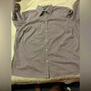 Preowned Lauren Ralph Lauren Button Down Shirt w/Burgandy/White Stripes size 2x